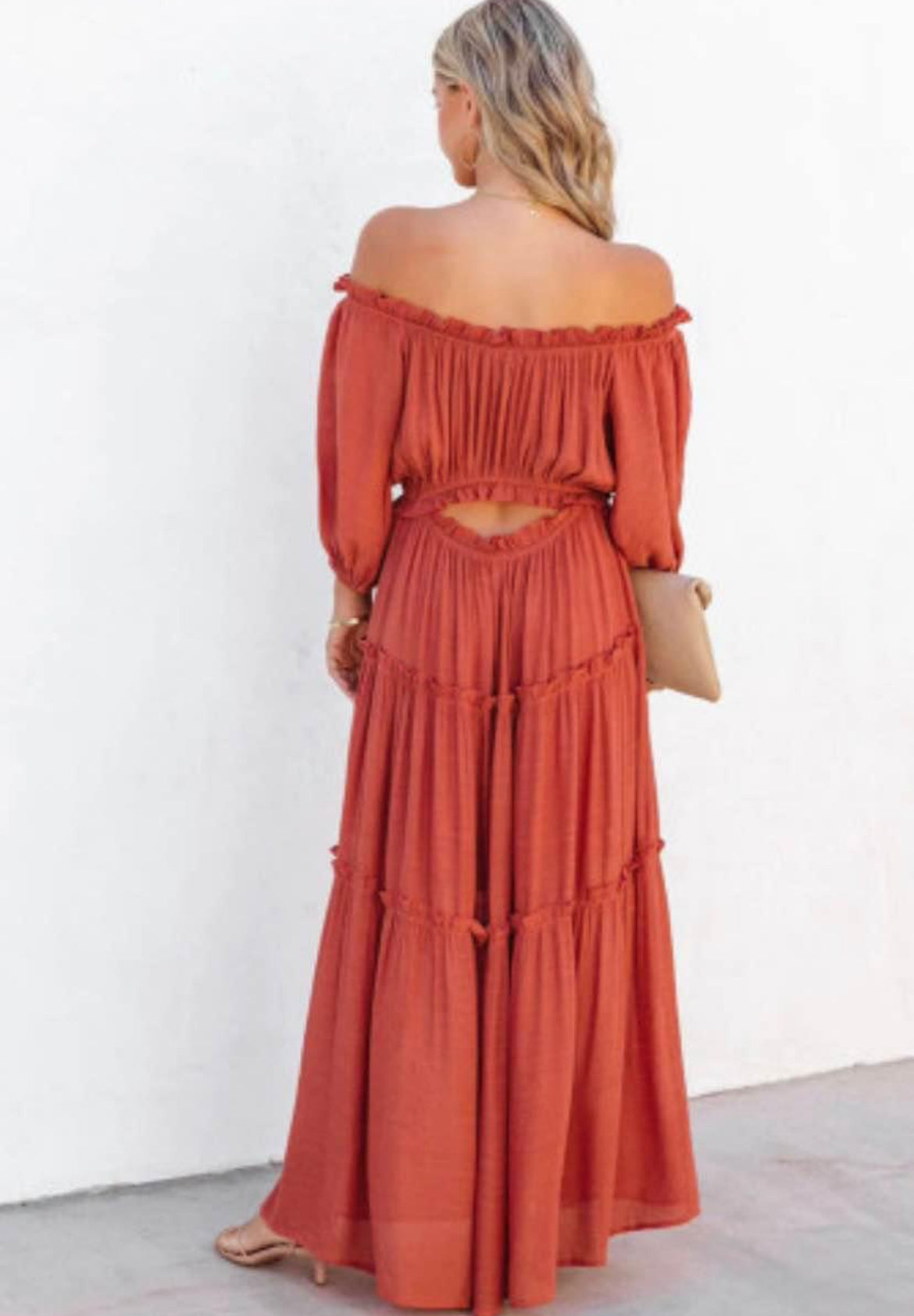 Ruffled Tiered Off Shoulder Maxi Dress