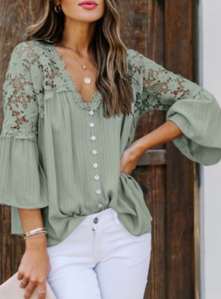 Crochet Lace Button Top