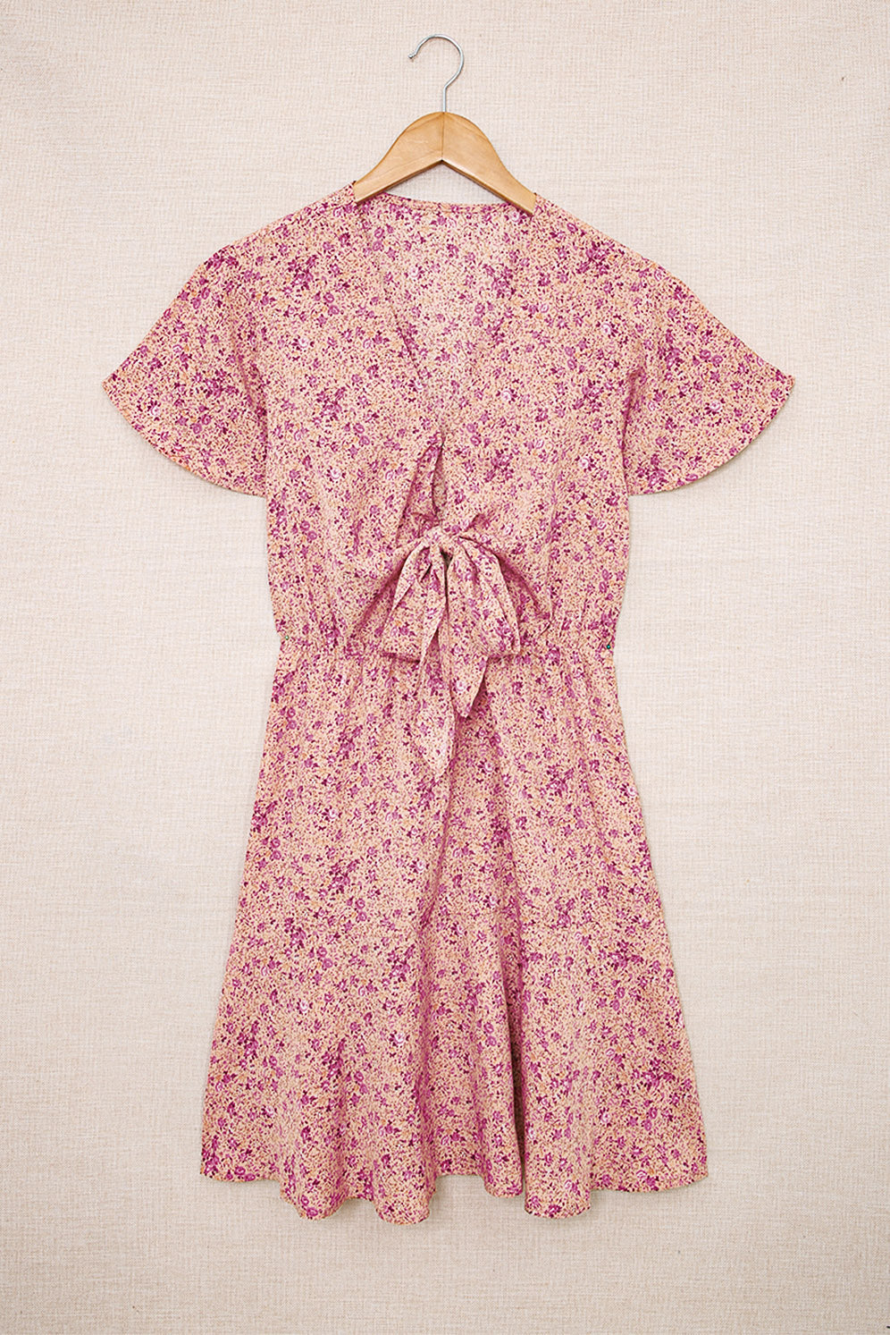 Pink Floral Tie Front Mini Dress