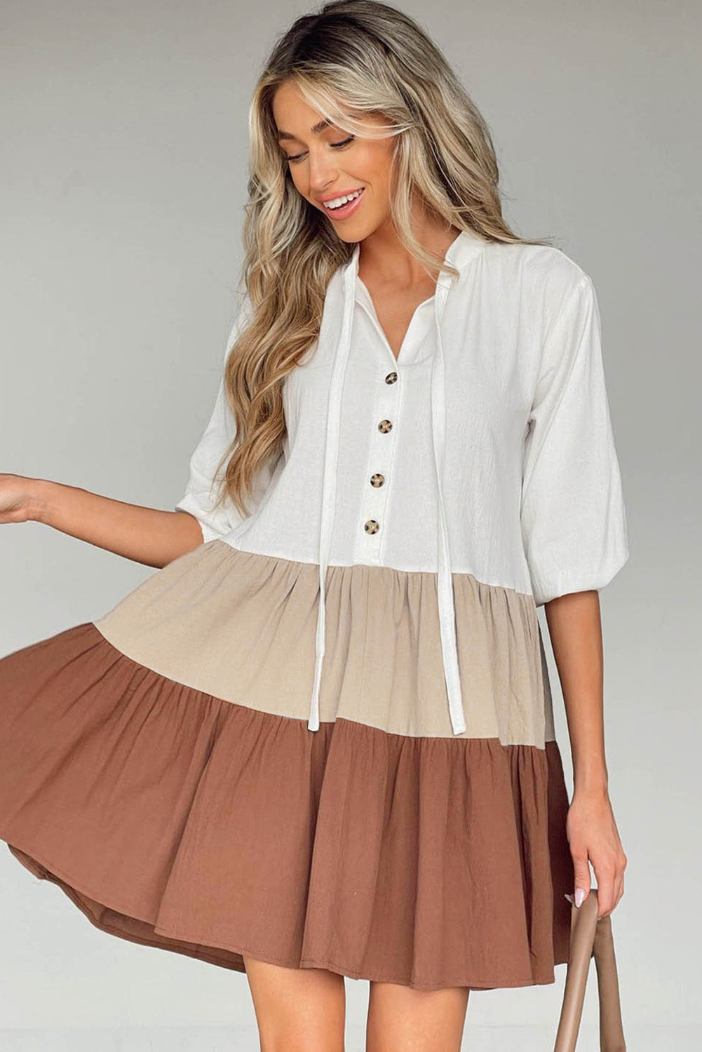 Colorblock Ruffled Tiered Mini Dress