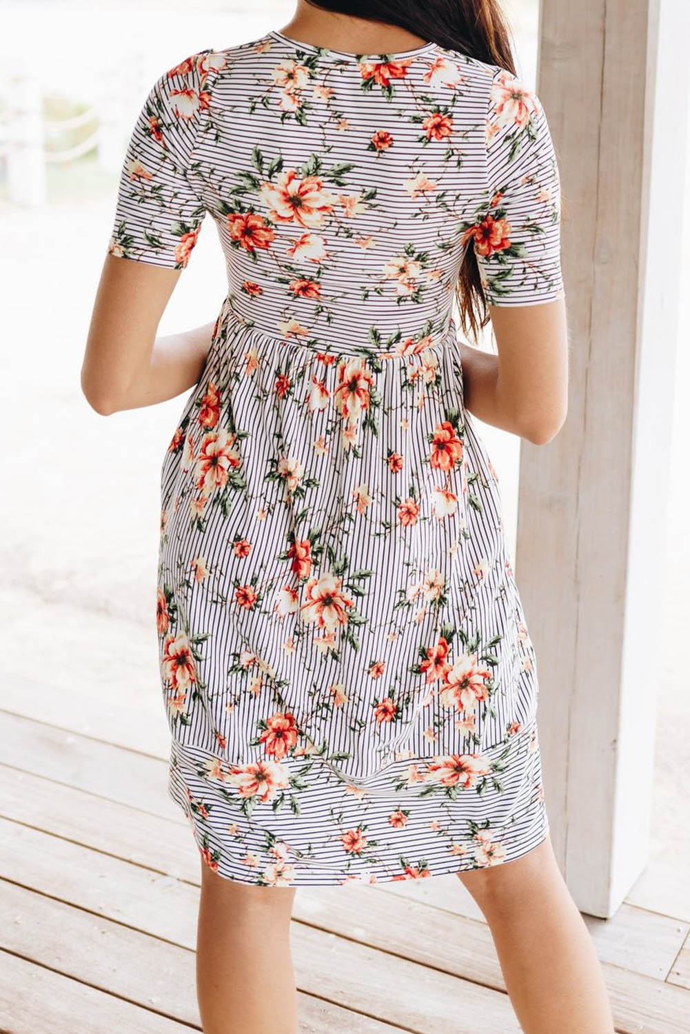 Floral Print Short Sleeve Midi Dress