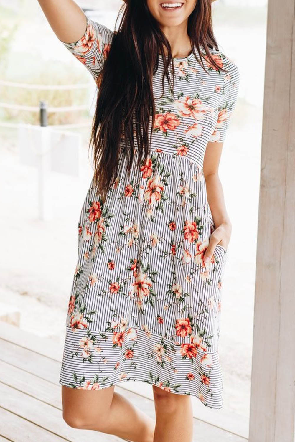 Floral Print Short Sleeve Midi Dress