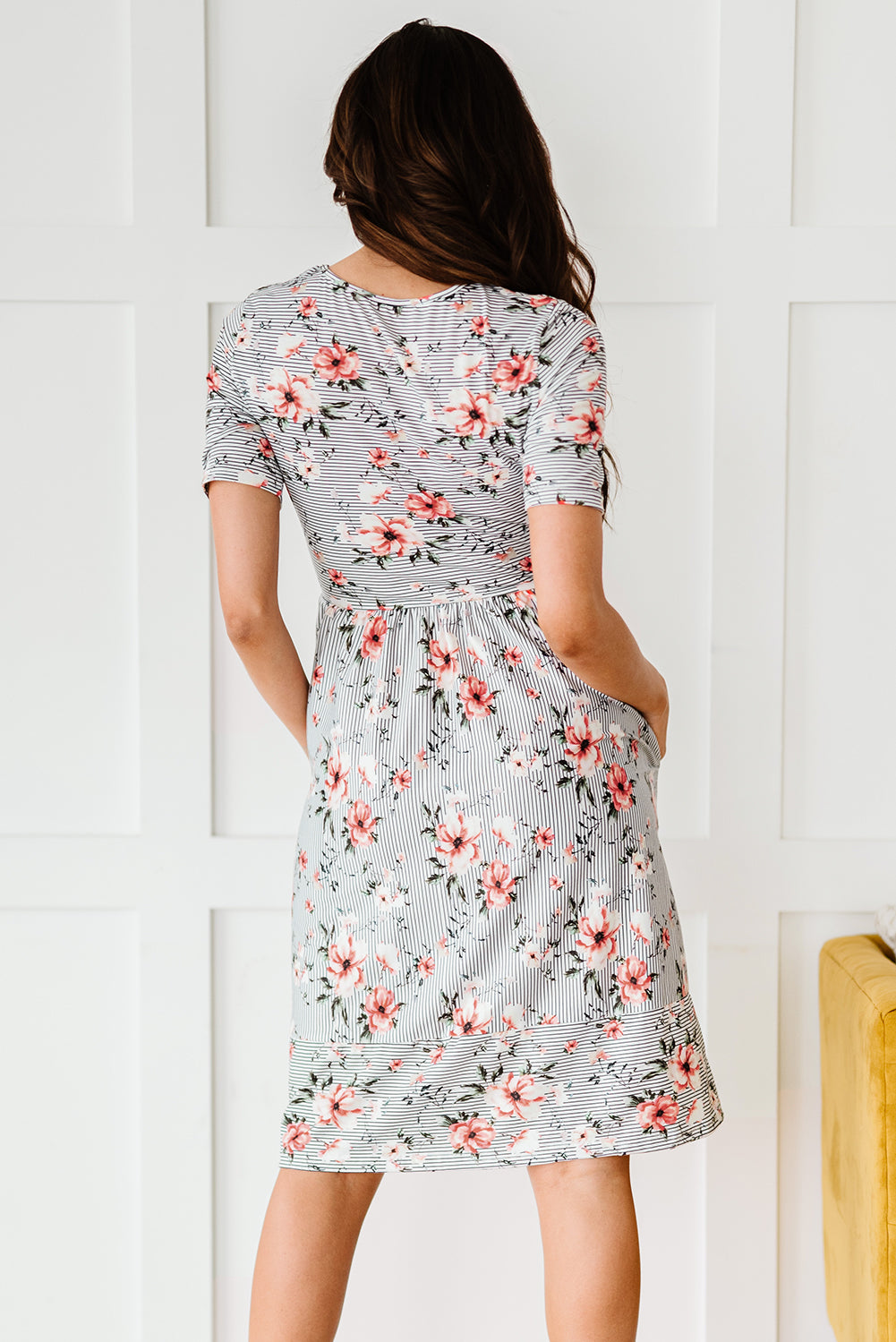 Floral Print Short Sleeve Midi Dress