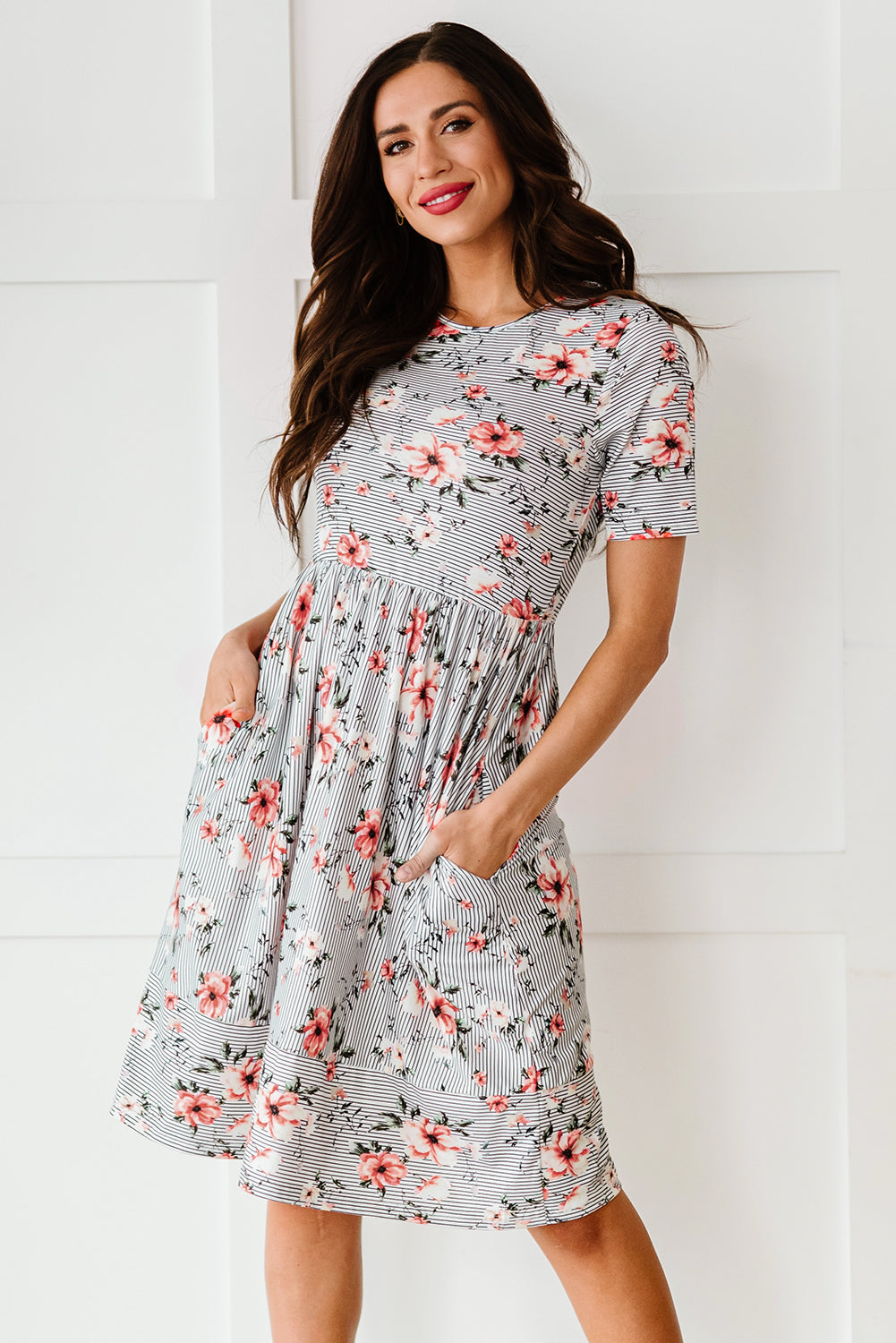 Floral Print Short Sleeve Midi Dress