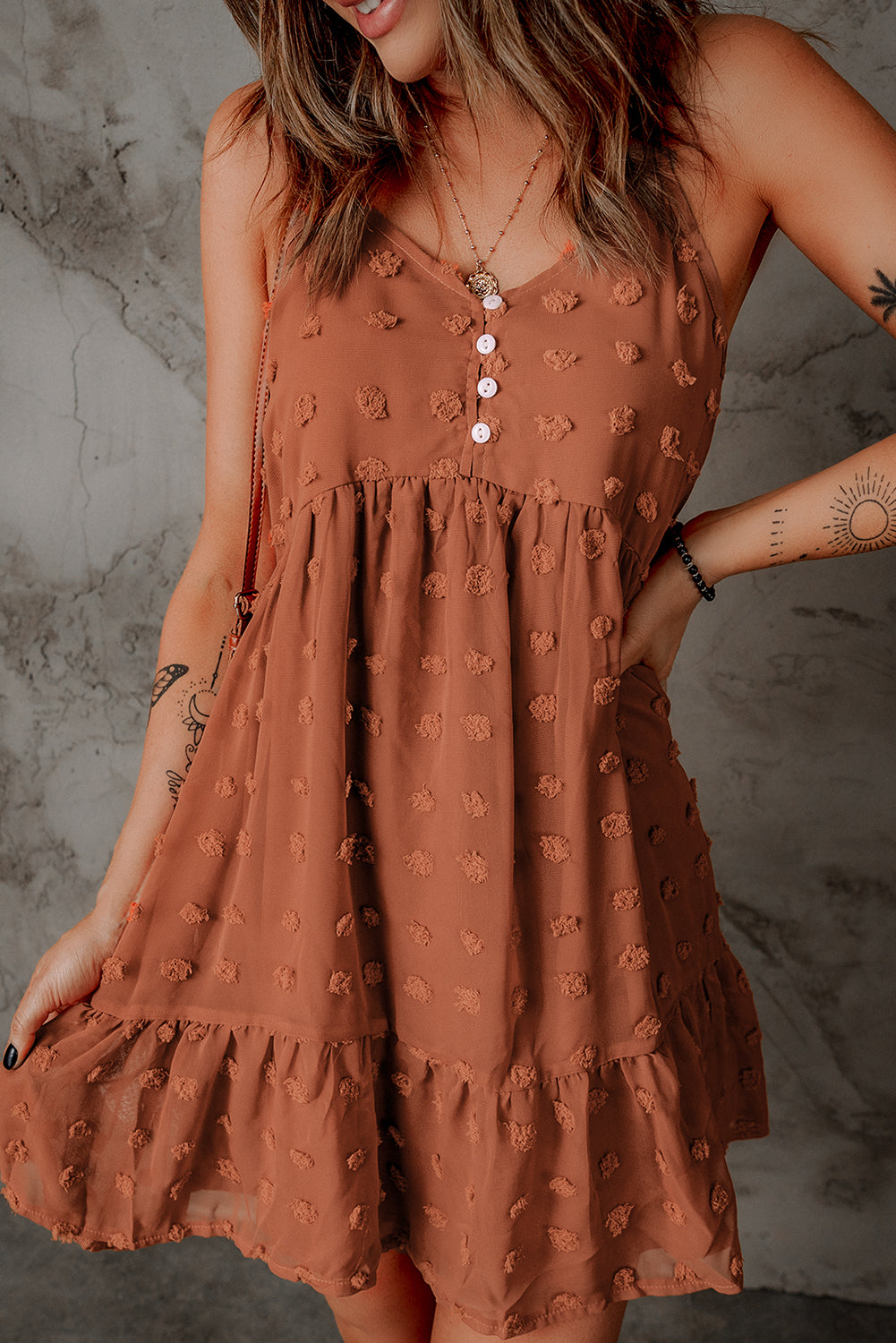 Swiss Dot Spaghetti Strap Mini Dress