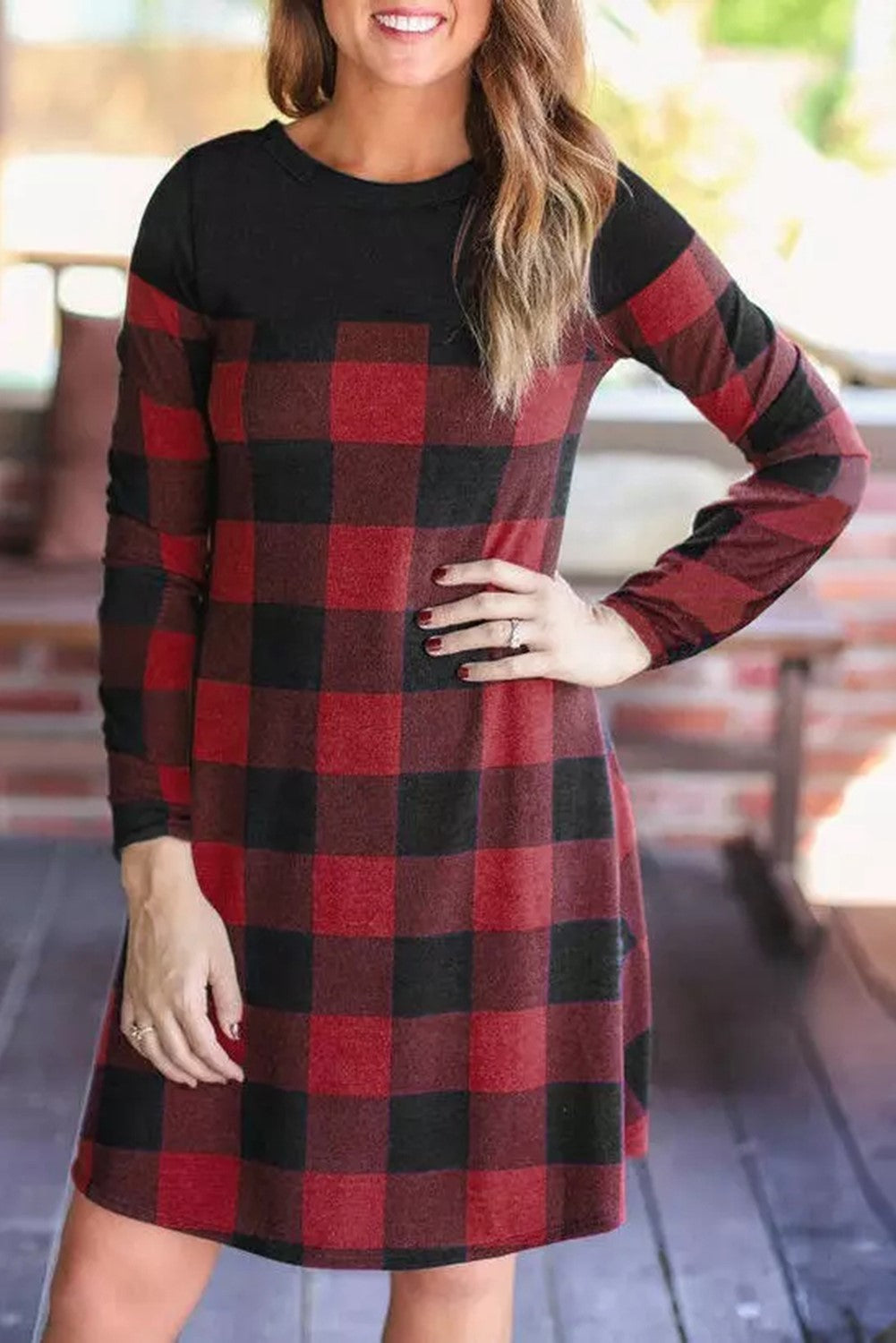 Plaid Pattern Long Sleeve Dress
