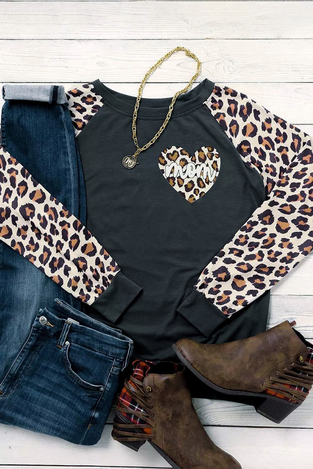 MOM Leopard Print Long Sleeve Sweatshirt