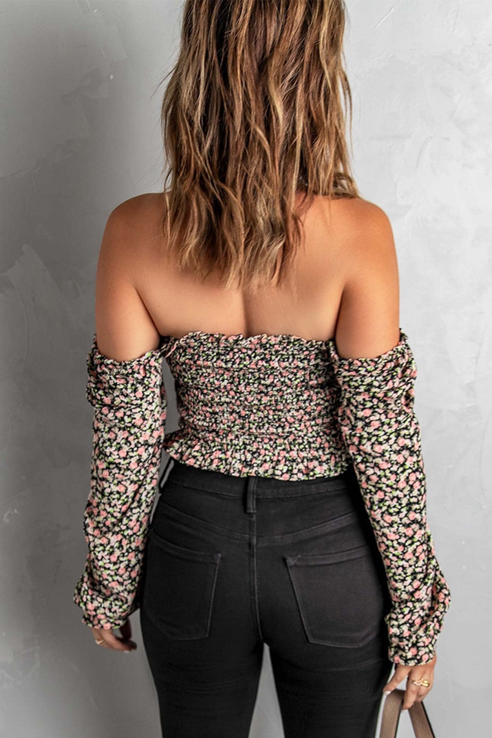 Puff Sleeve Floral Smocked Crop Top