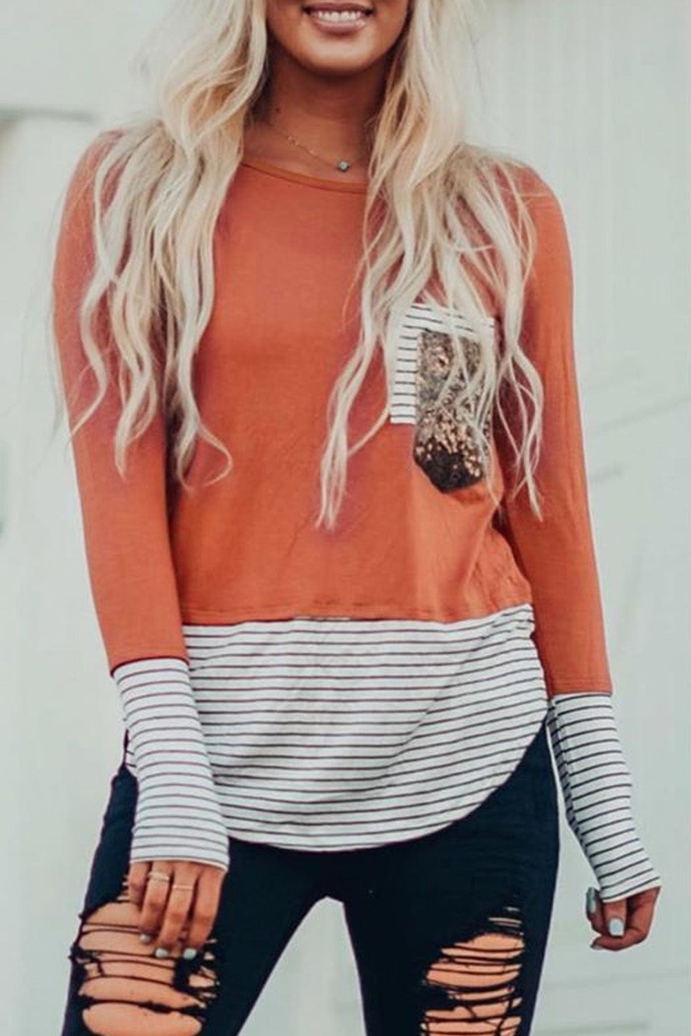 Sequin Front Pocket Long Sleeve Top | 3 Colors |