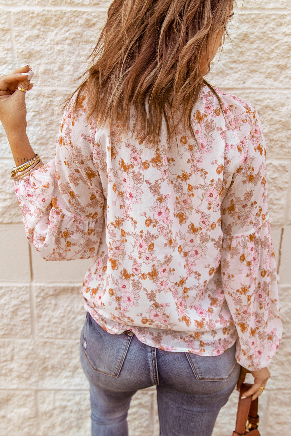 Floral Print V Neck Long Puff Sleeve Top | 2 Colors |