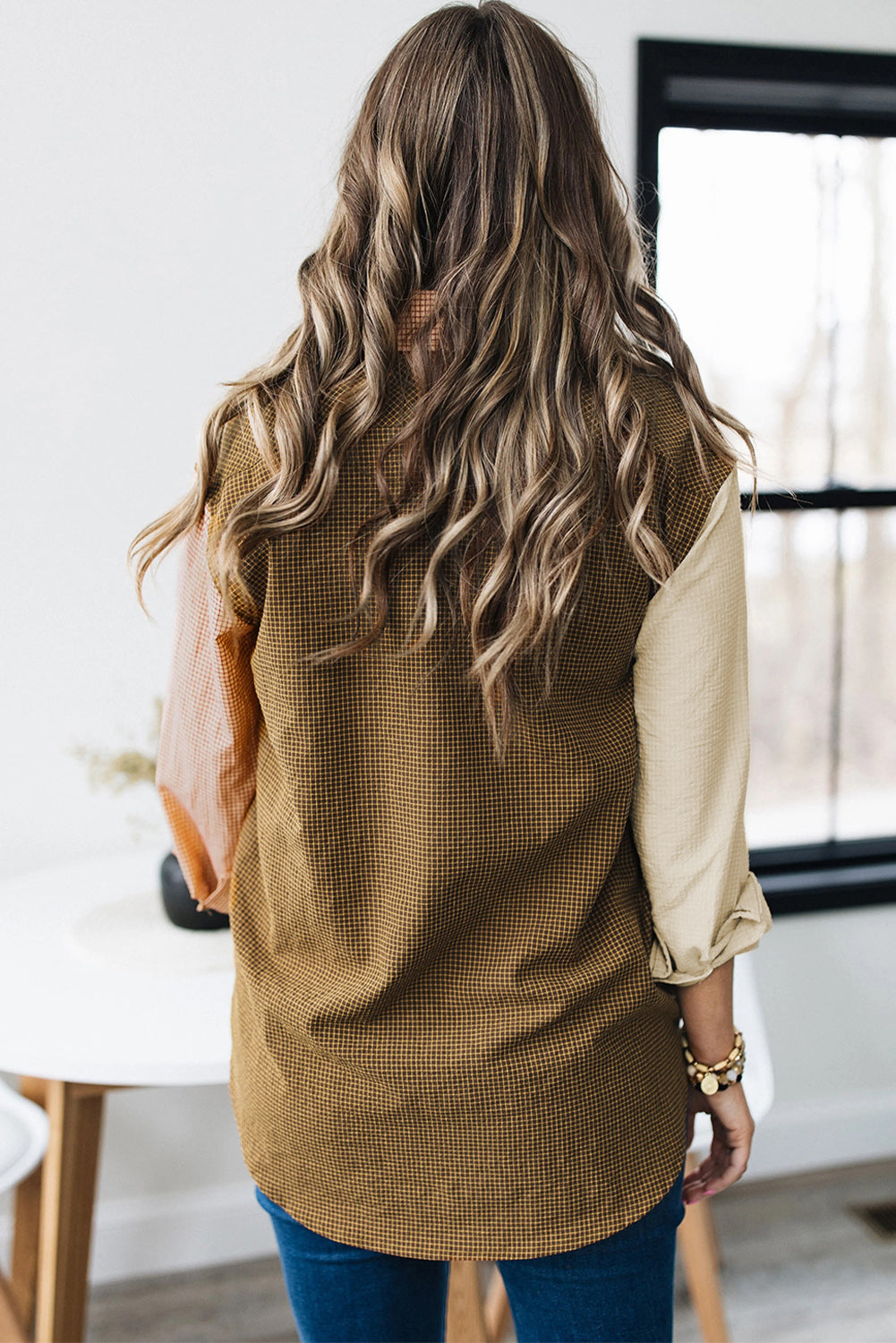 Patch Pocket Plaid Colorblock Shirt