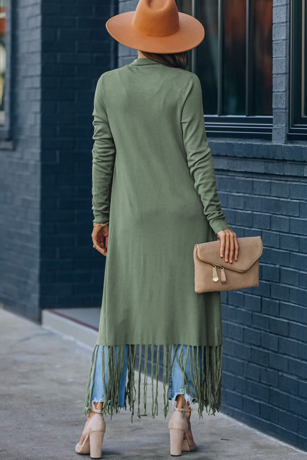 Fringed Hem Open Cardigan
