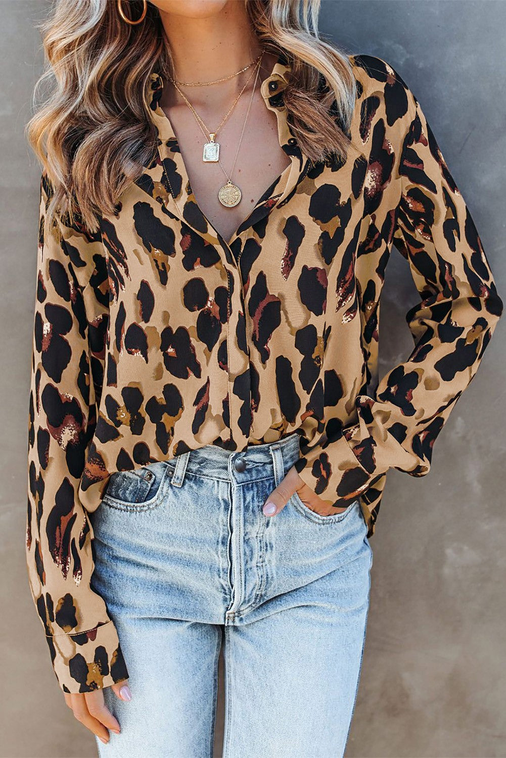 Leopard Print Button Up Blouse
