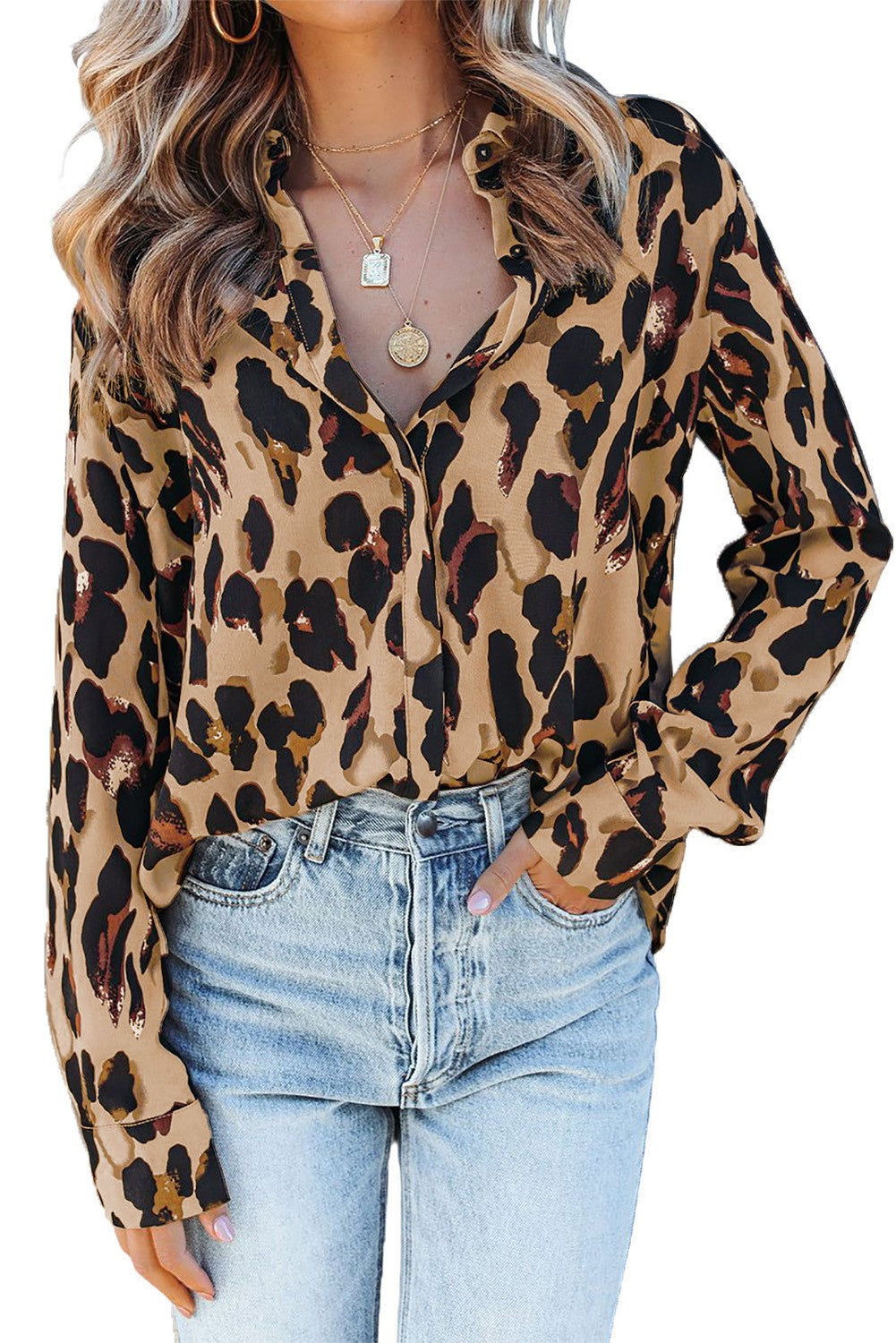 Leopard Print Button Up Blouse