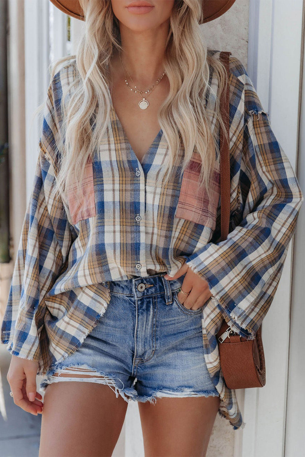 Multi Color Plaid Raw Edge Casual Shirt