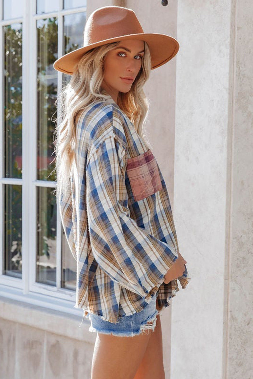 Multi Color Plaid Raw Edge Casual Shirt