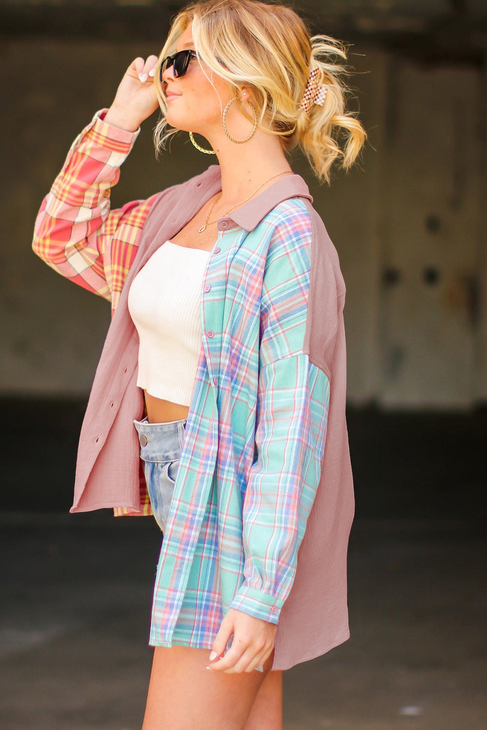 Multicolor Plaid Patchwork Casual Shirt