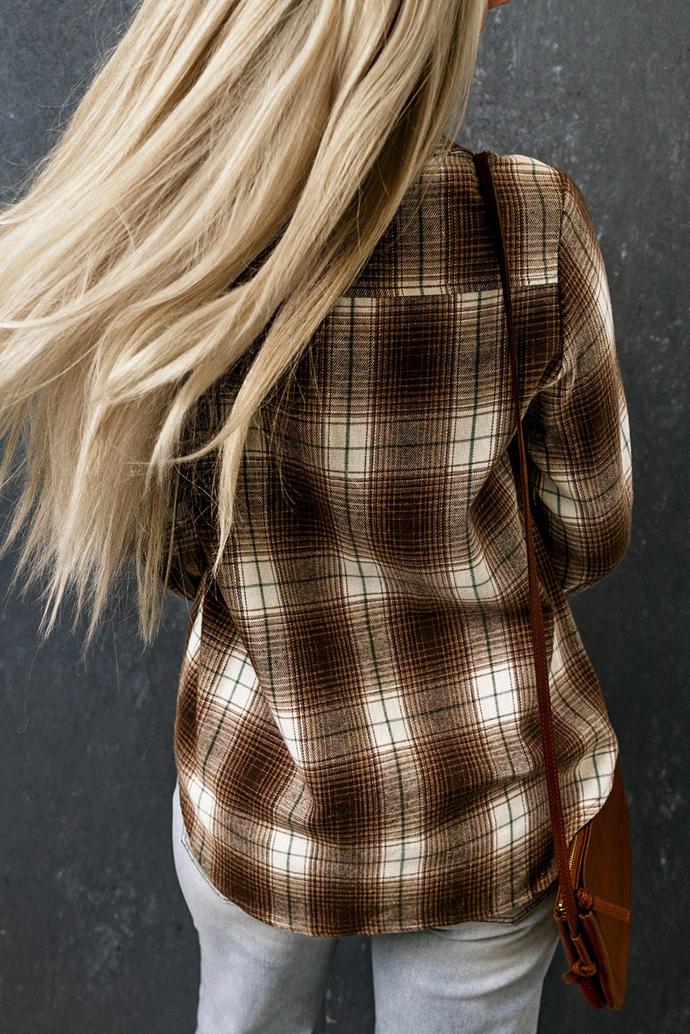 Brown Plaid Print Chest Pockets Buttoned Shirt