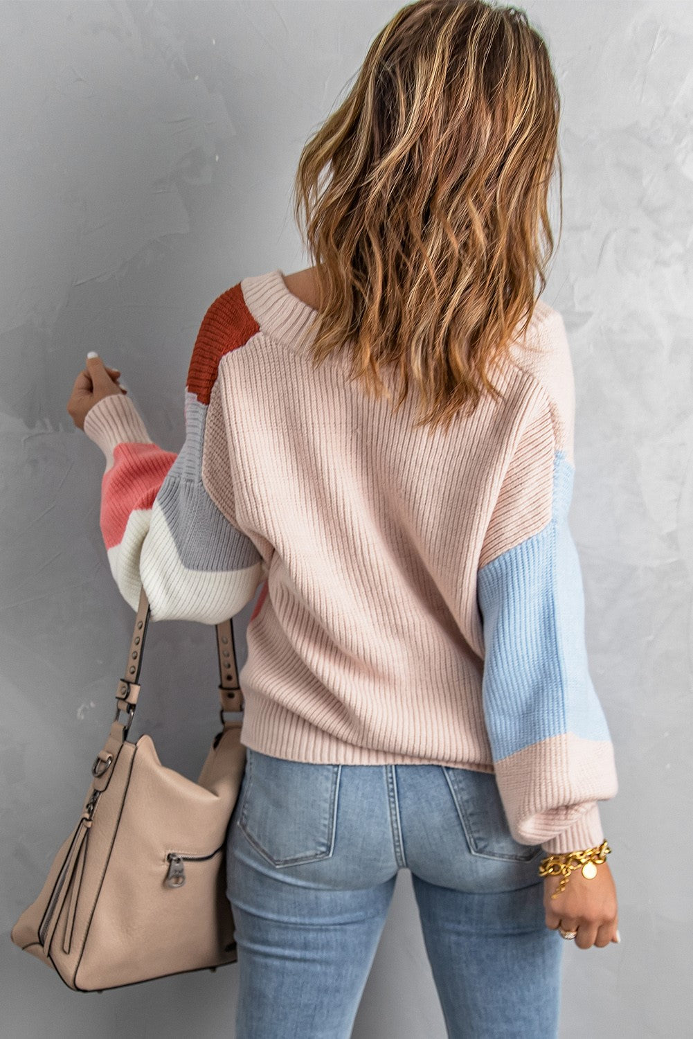 Color Block Button V Neck Sweater Cardigan