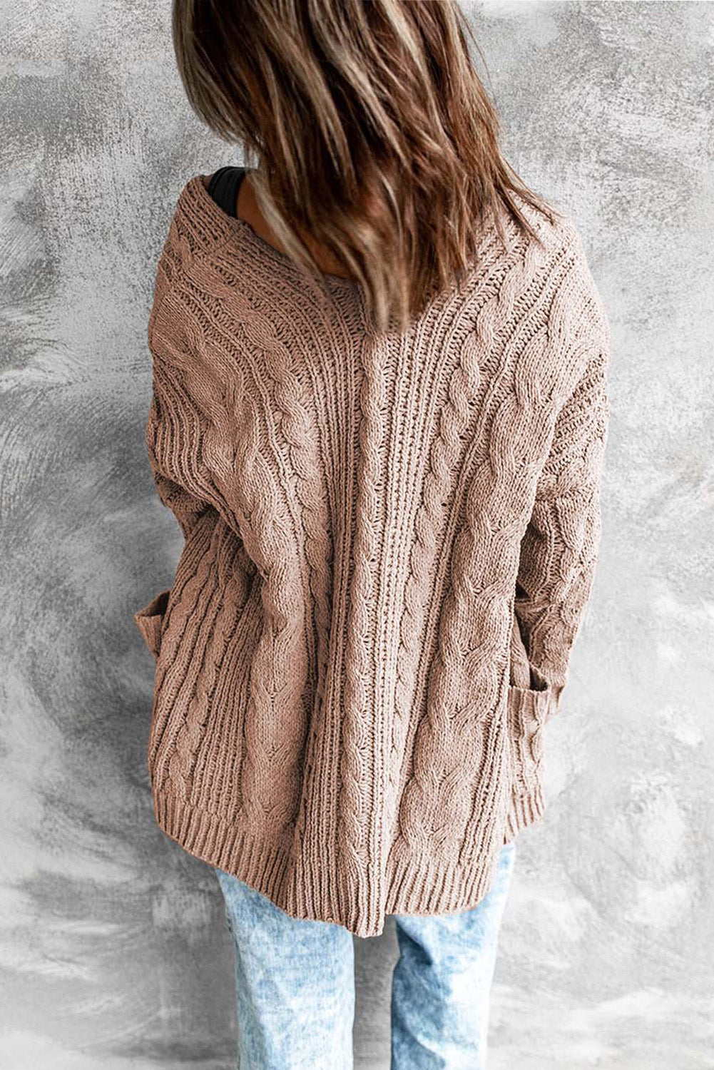Beige Knitted Cardigan with Pockets