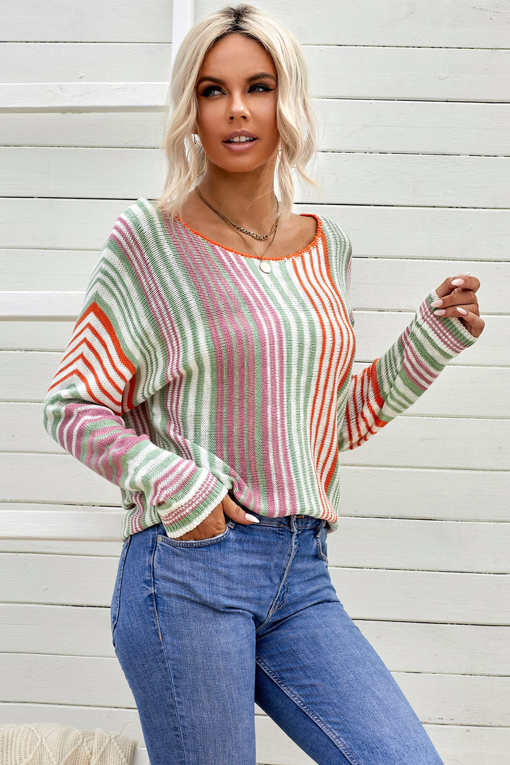 Multicolor Stripe Round Neck Sweater