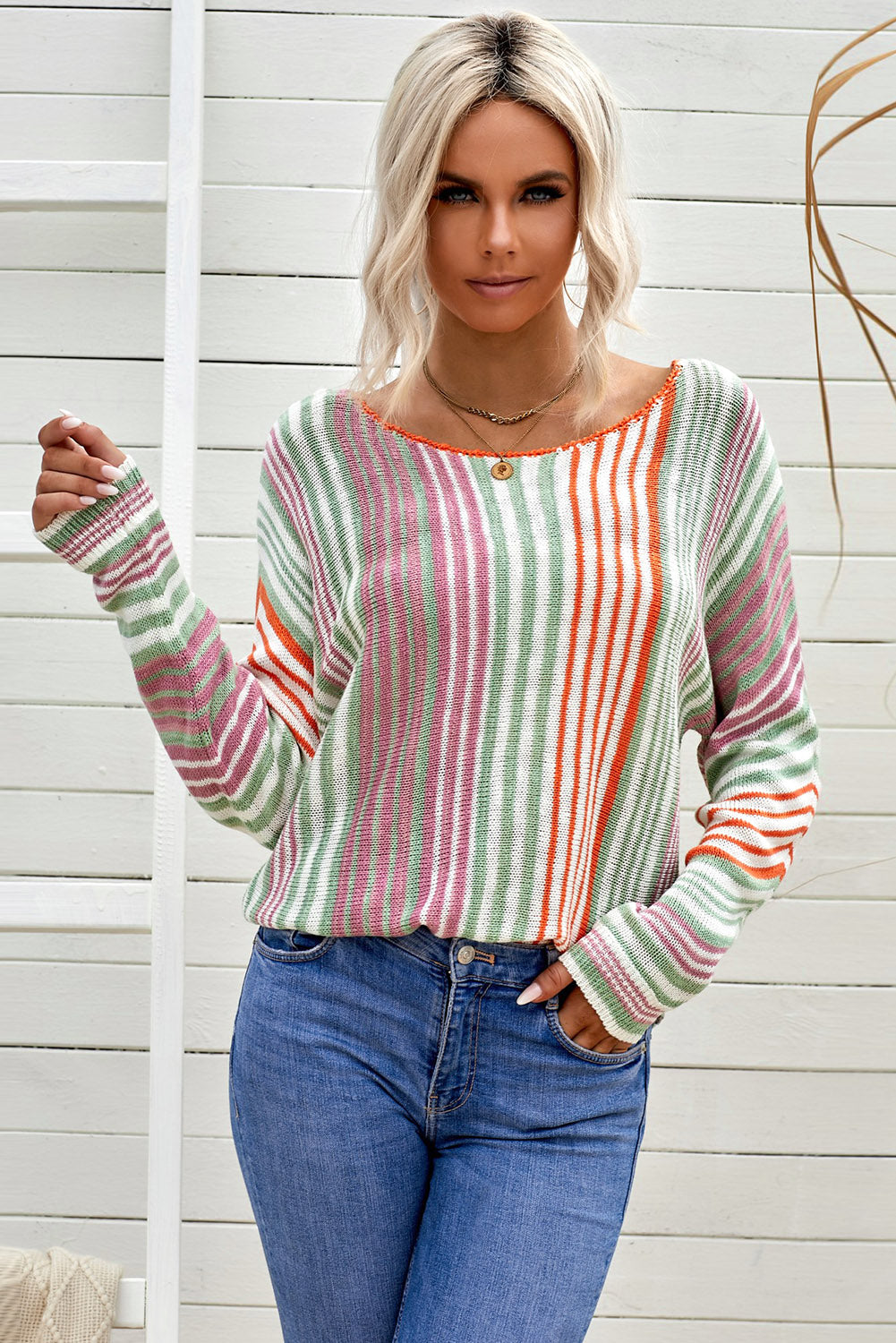 Multicolor Stripe Round Neck Sweater