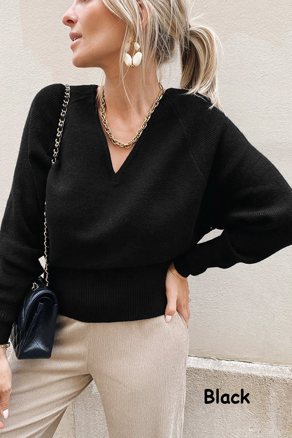 V Neck Lace Back Sweater | 2 Colors |