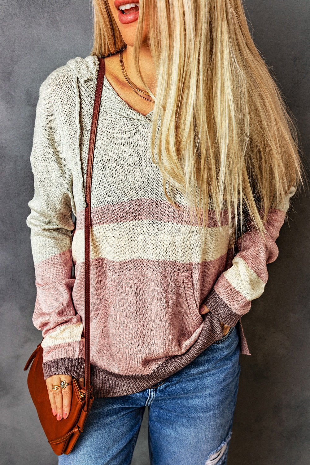 Color Block Drawstring Kangaroo Pocket Hoodie