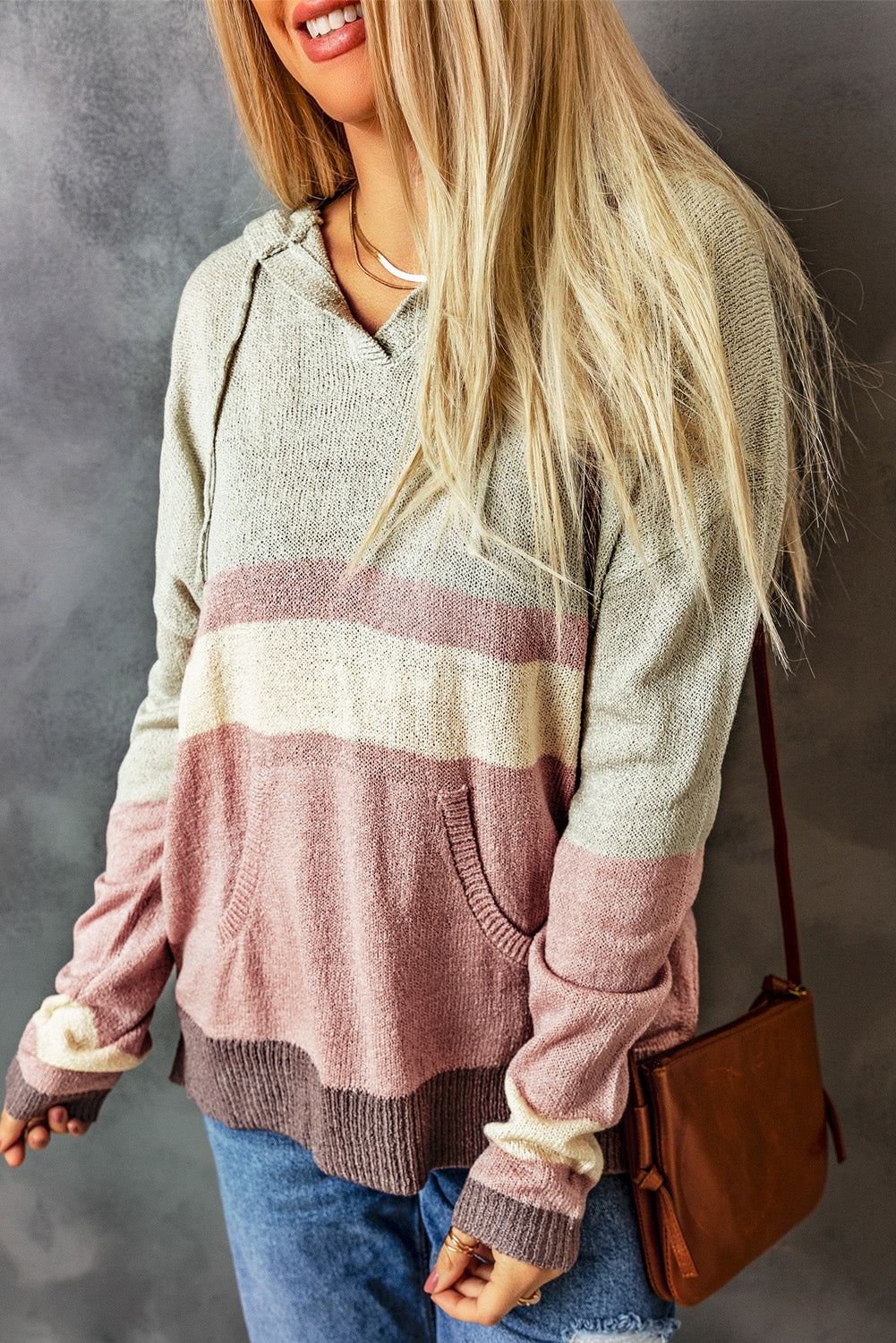 Color Block Drawstring Kangaroo Pocket Hoodie