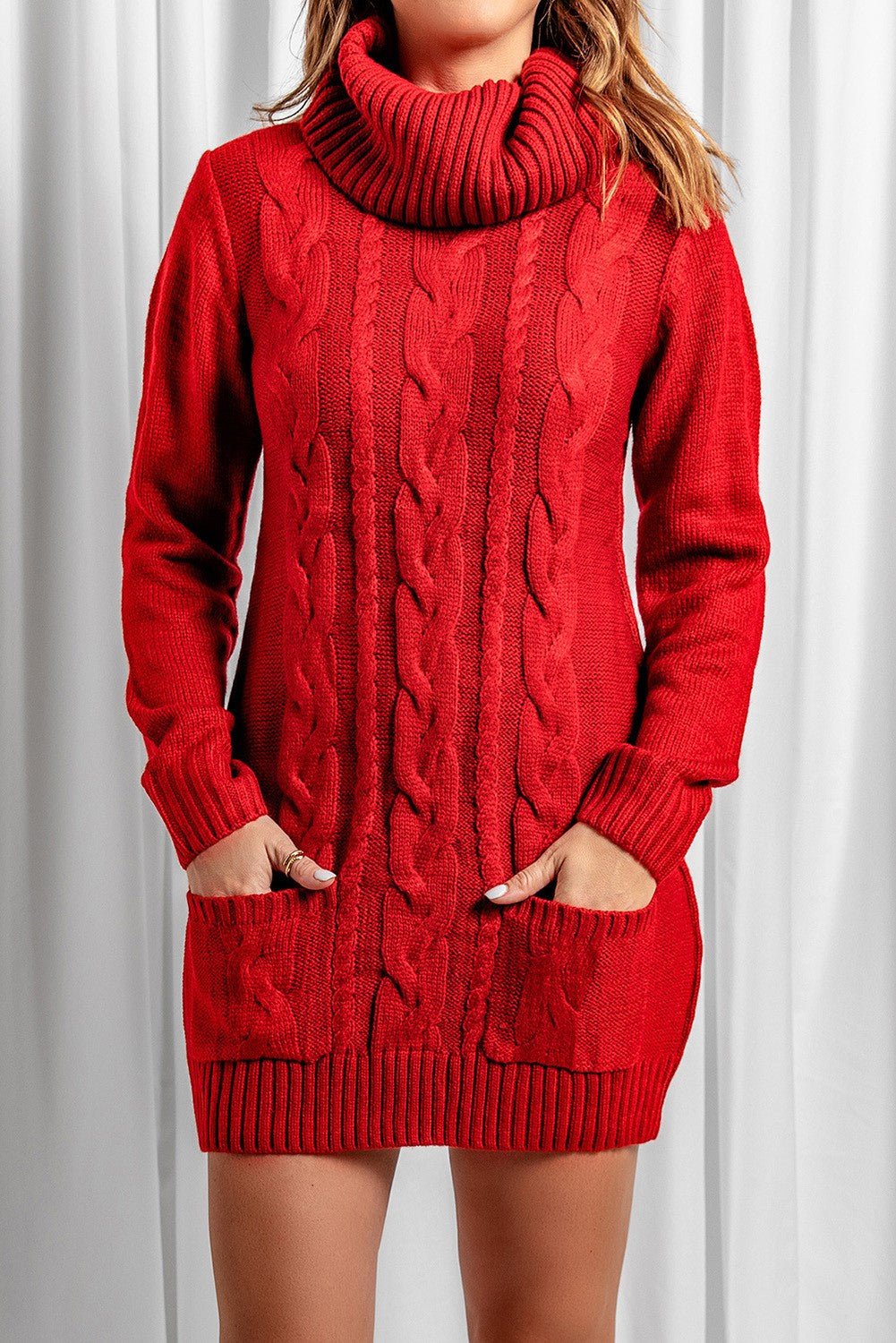 Red Cable Knit Sweater Dress