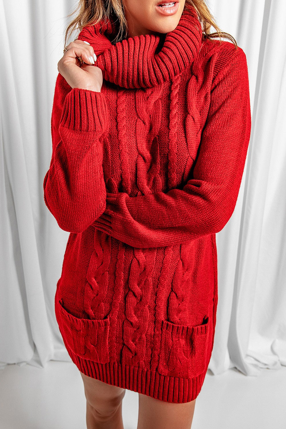 Red Cable Knit Sweater Dress