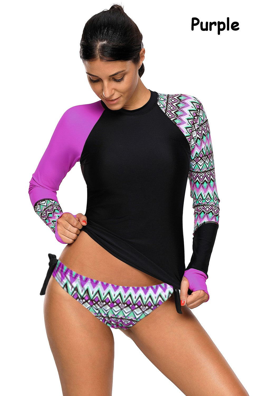 Geometric Long Sleeve Tankini Swimsuit | 2 Colors |