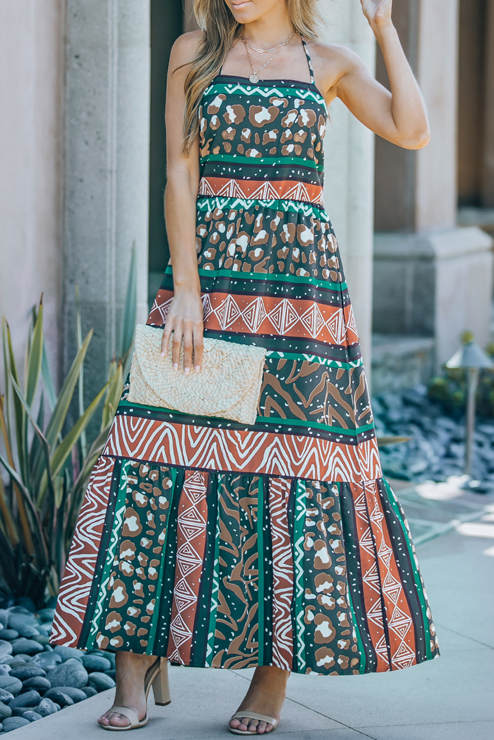Wildlife Animal Print Backless Maxi Dress