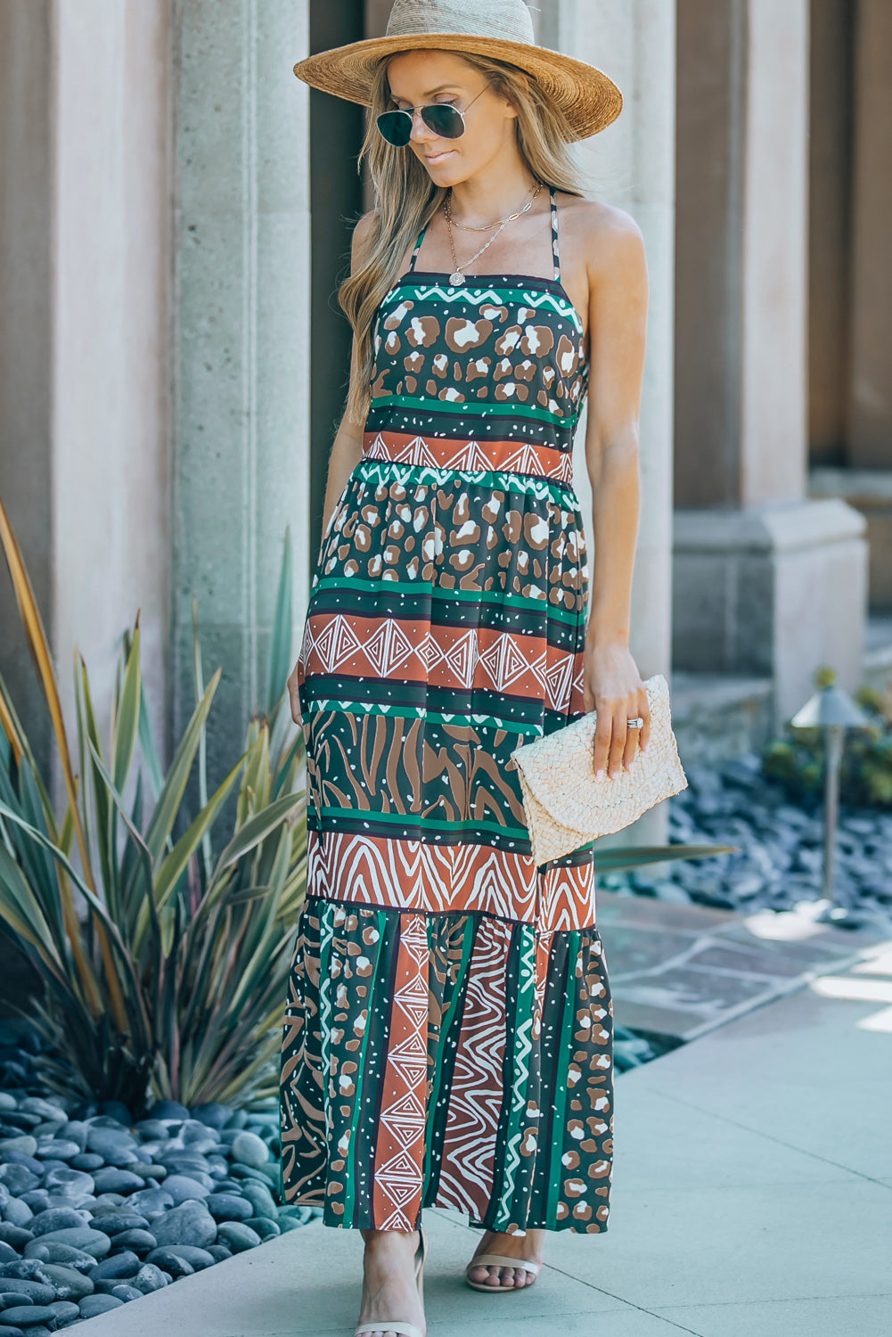 Wildlife Animal Print Backless Maxi Dress
