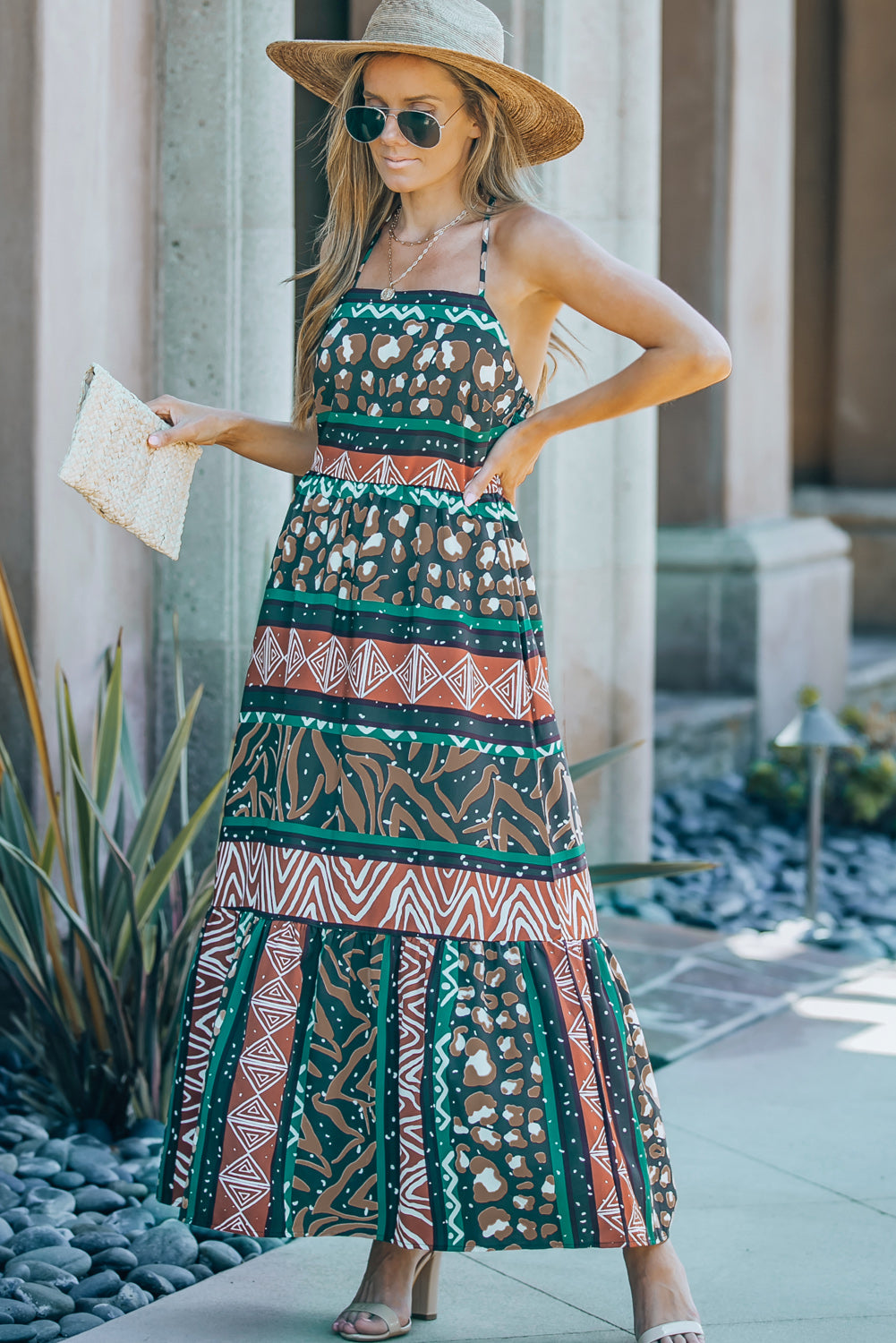 Wildlife Animal Print Backless Maxi Dress