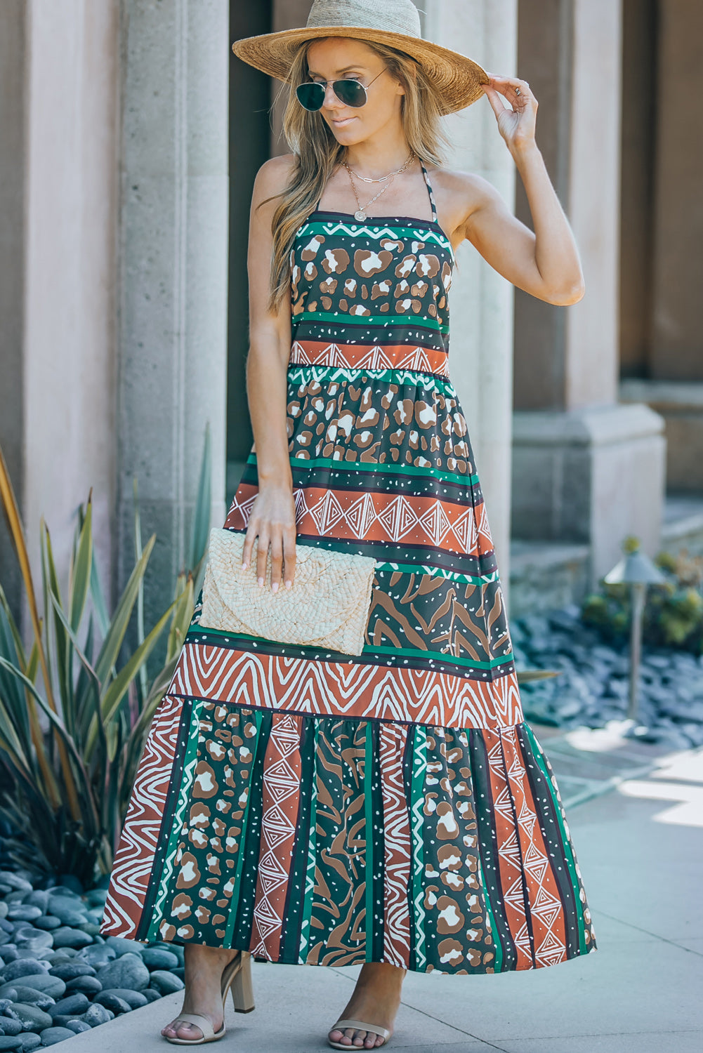 Wildlife Animal Print Backless Maxi Dress