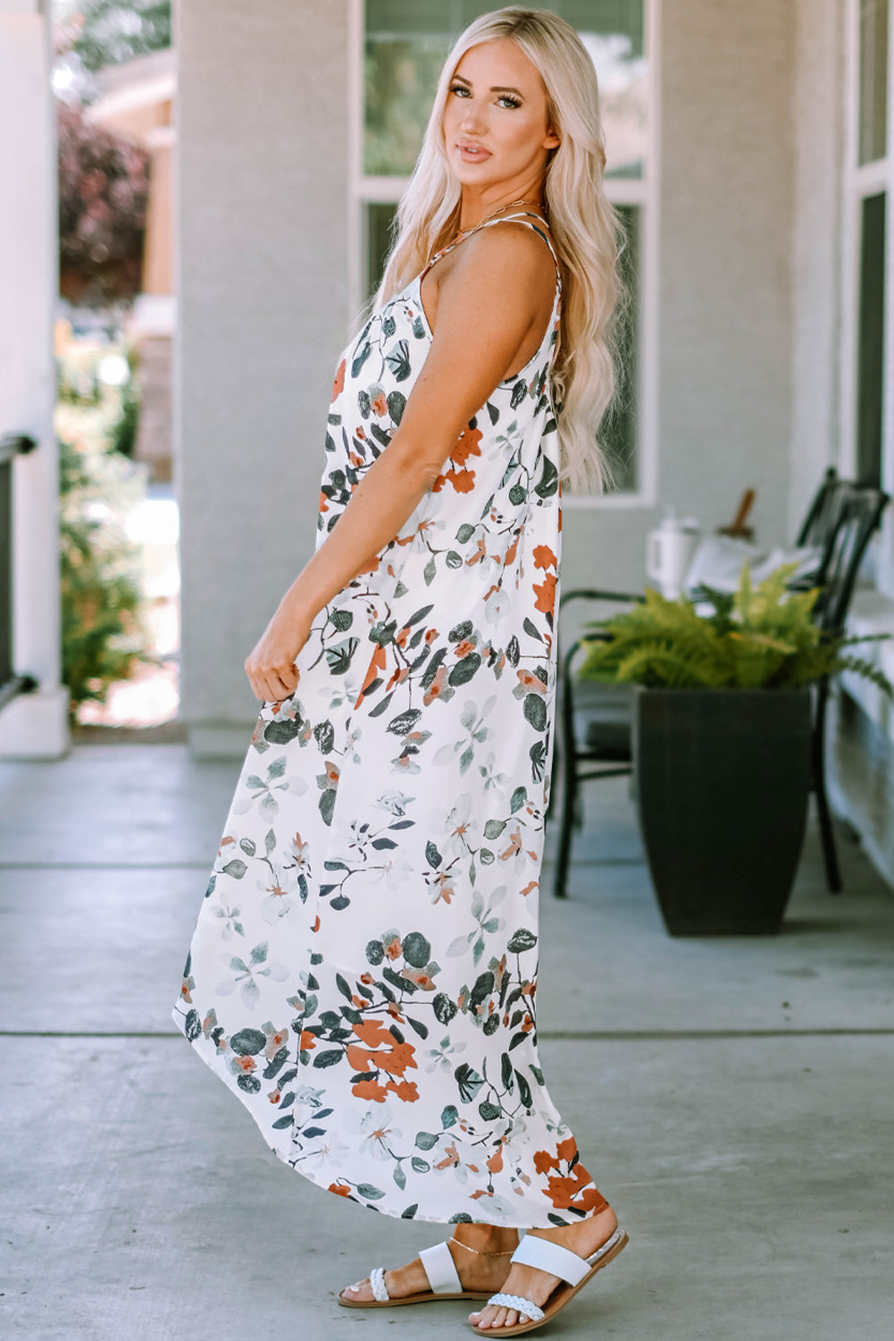 Floral Crisscross Backless Maxi Dress