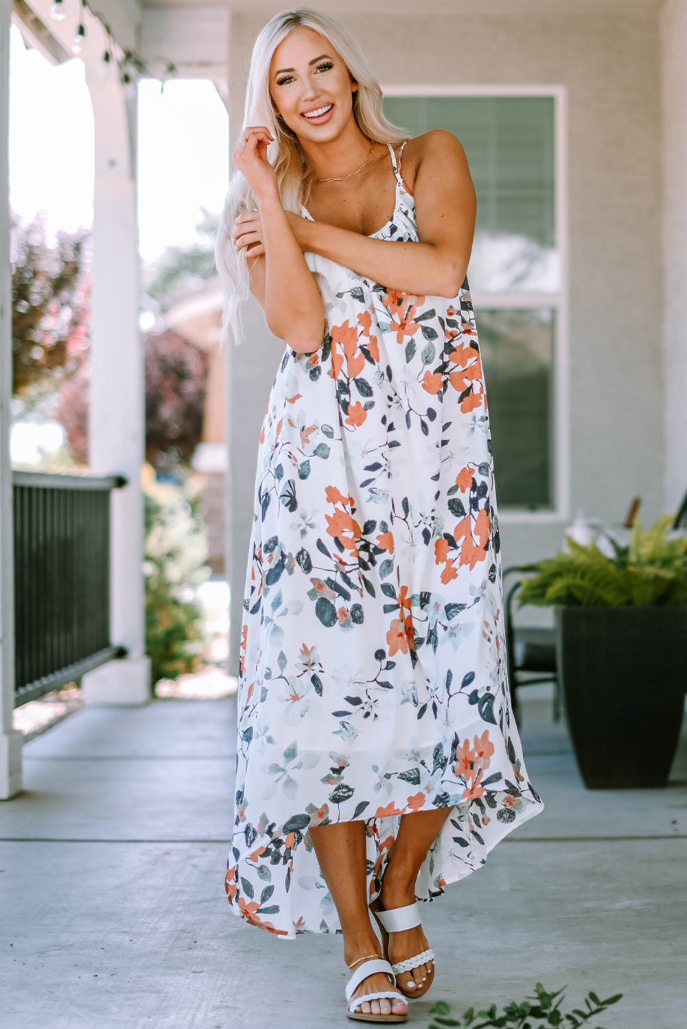 Floral Crisscross Backless Maxi Dress