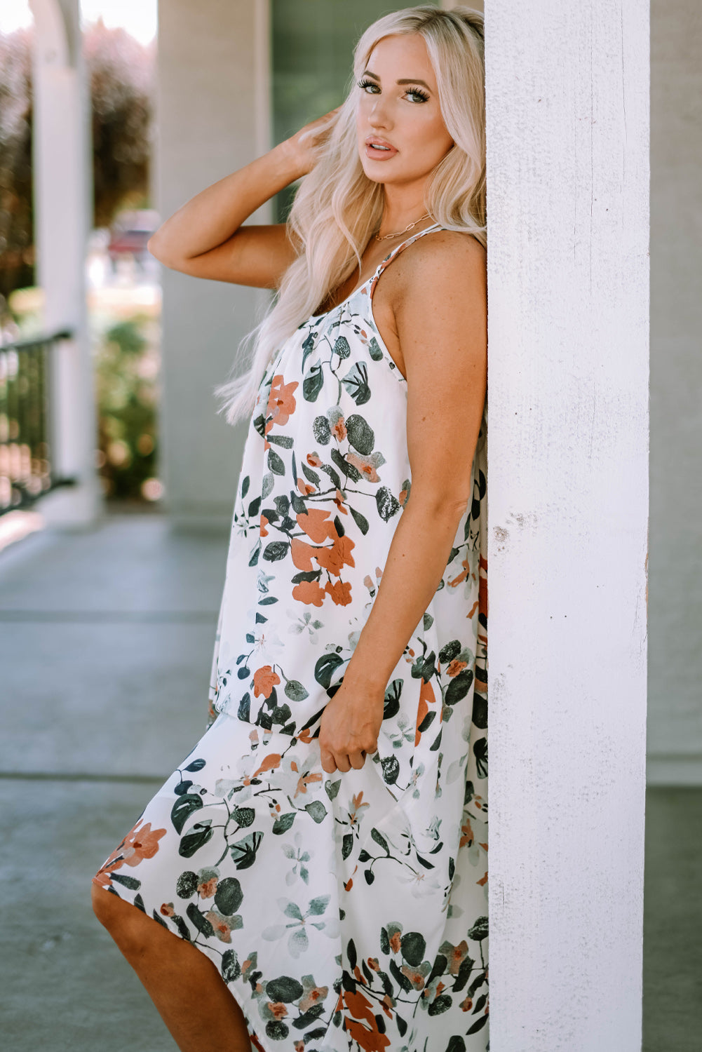 Floral Crisscross Backless Maxi Dress