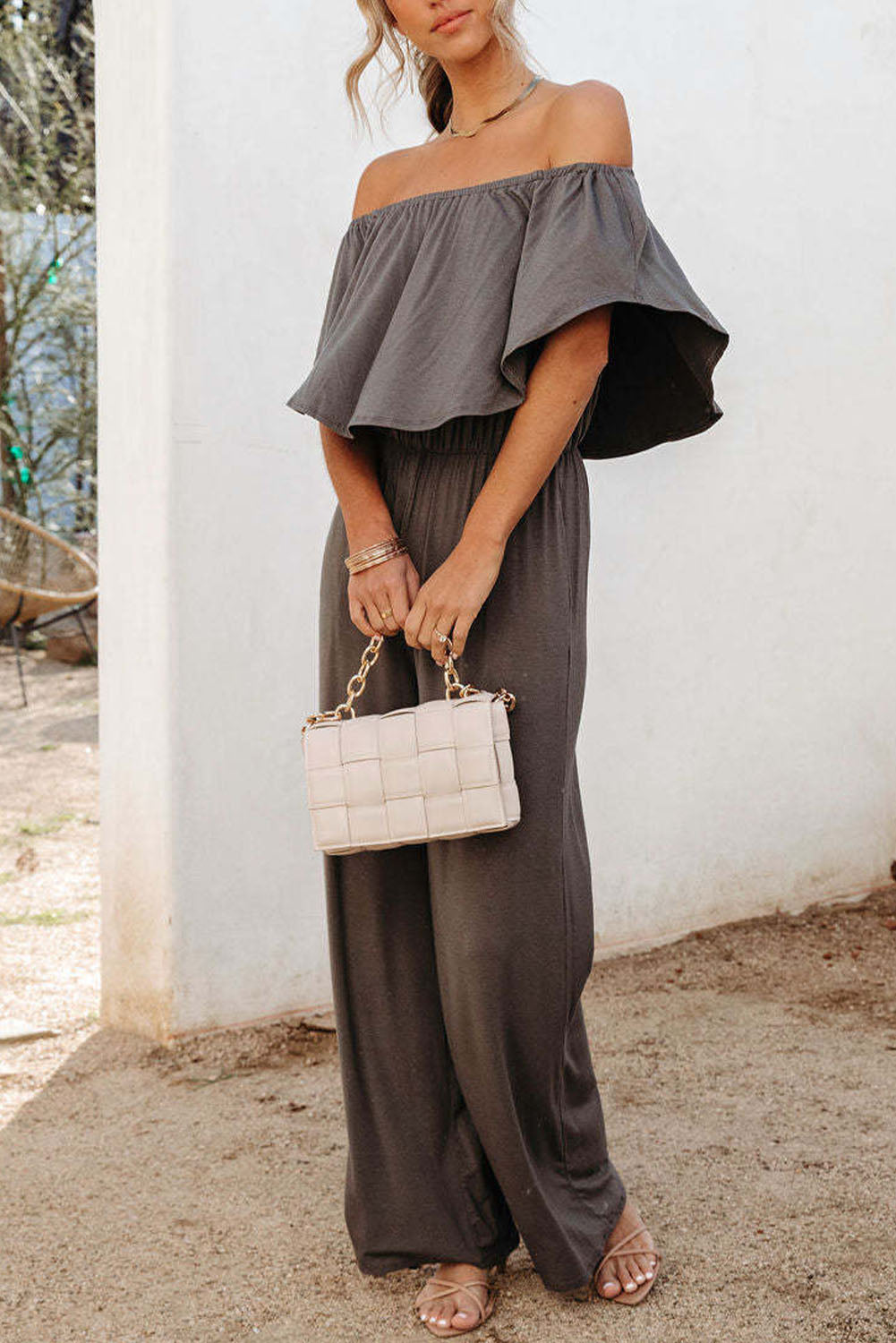 Off Shoulder Wide Leg Jumpsuit