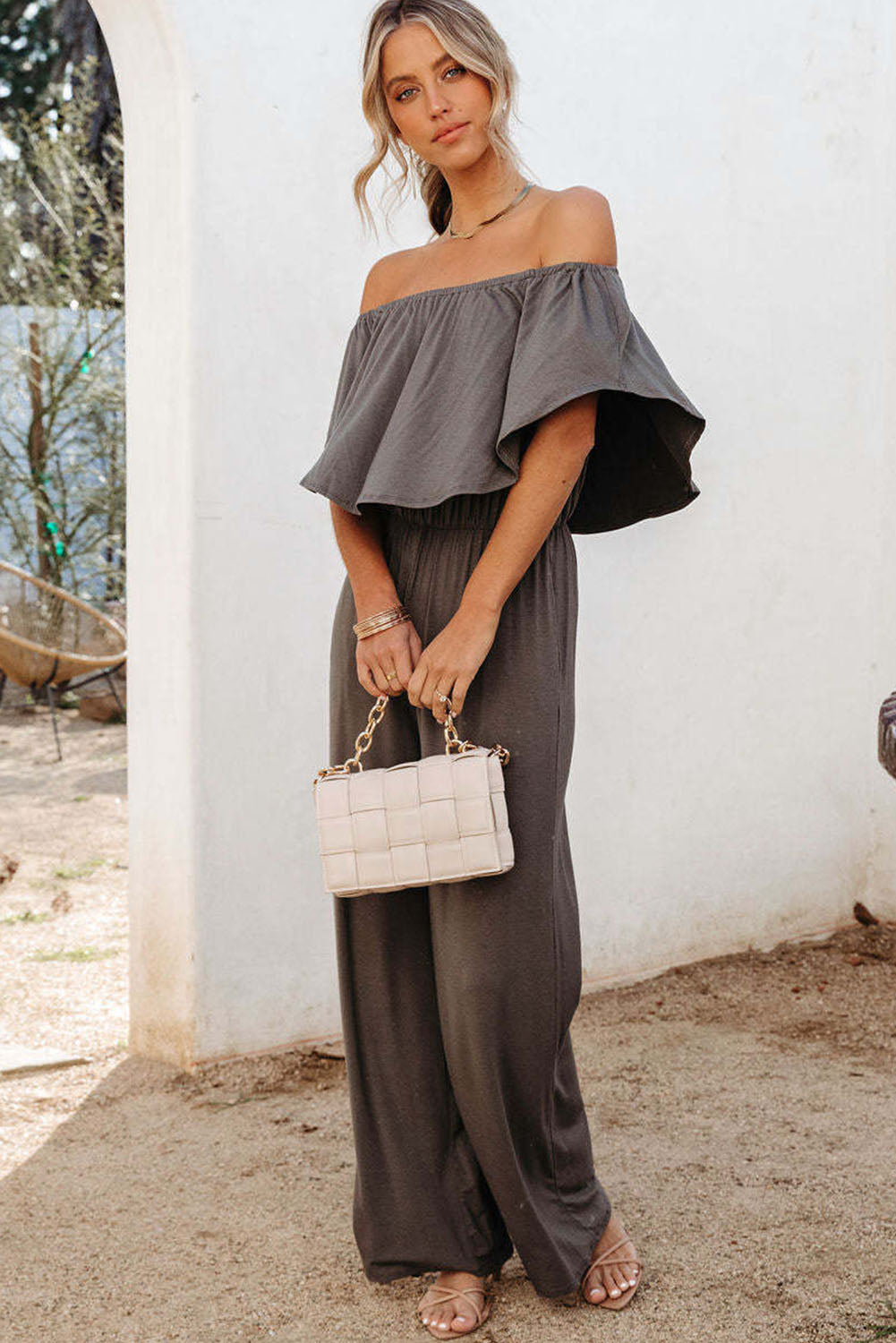 Off Shoulder Wide Leg Jumpsuit