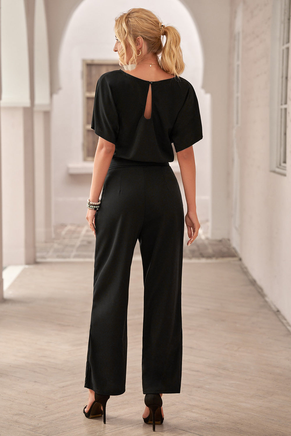 Black Dolman Sleeve Belted Straight Leg Jumpsuit