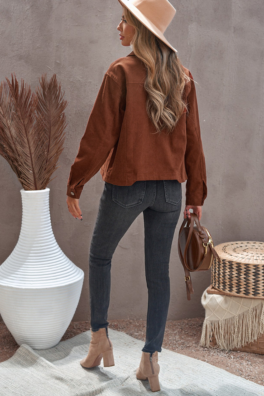 Flap Front Pocket Buttoned Up Corduroy Jacket