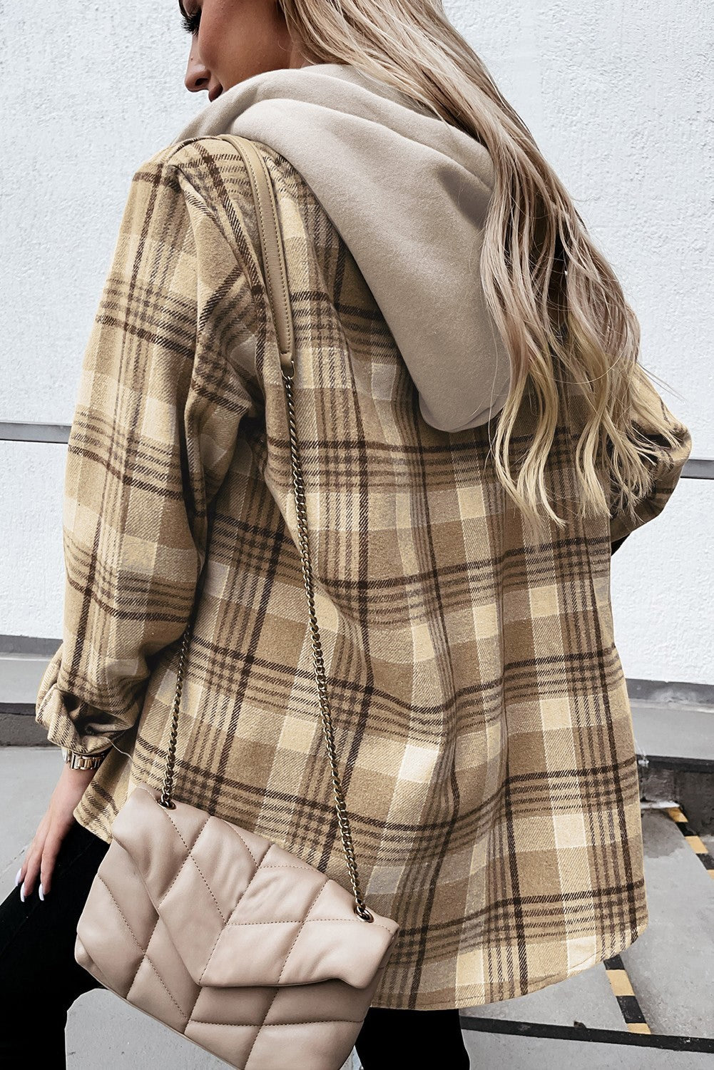Plaid Flap Pocket Hooded Jacket