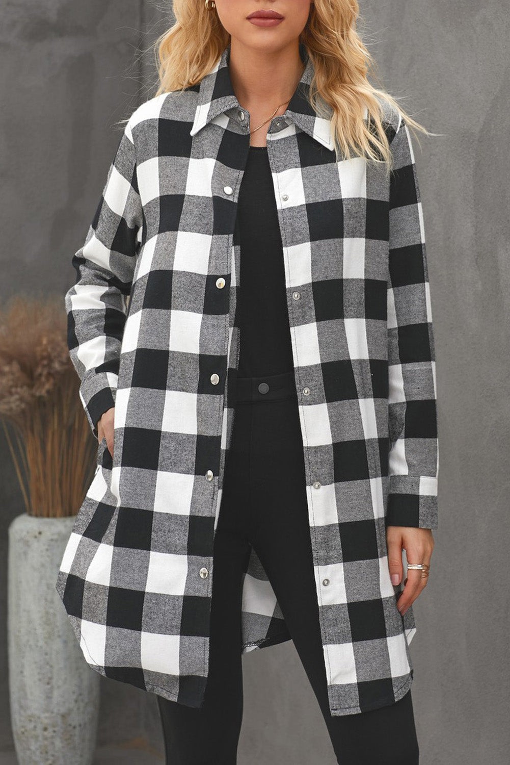 Turn-down Collar Plaid Shirt Coat