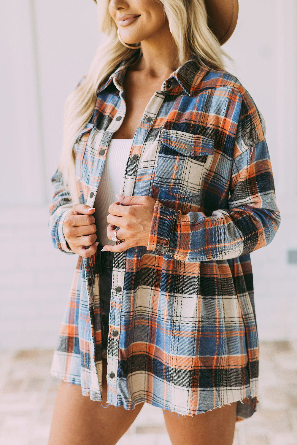 Plaid Button Down Ruffled Shirt Jacket