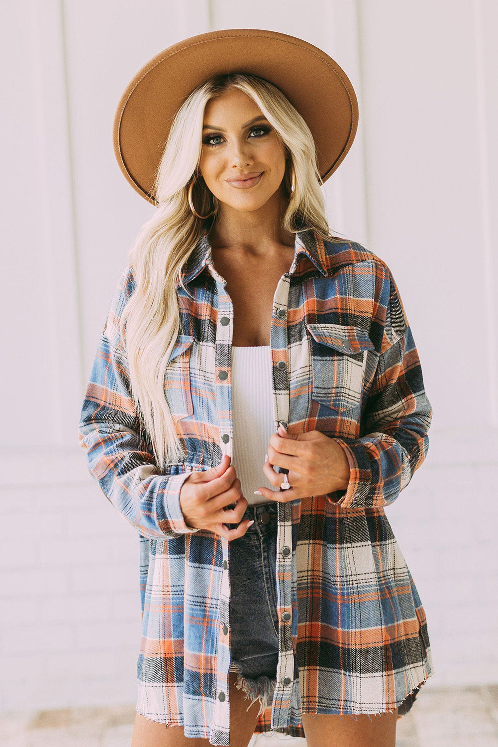 Plaid Button Down Ruffled Shirt Jacket