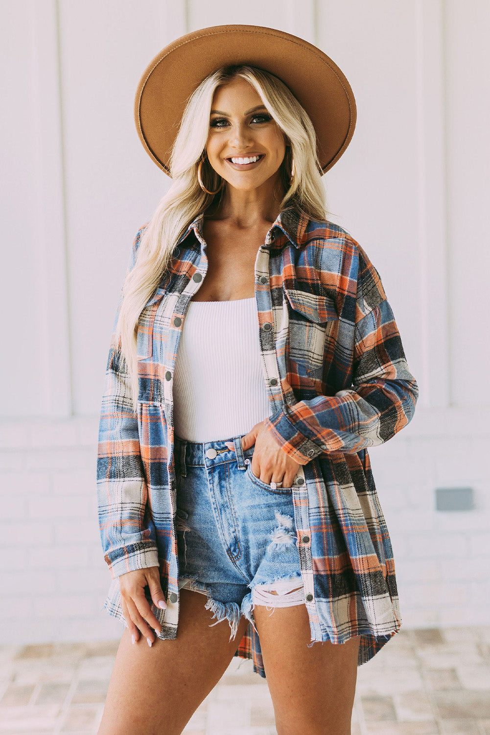 Plaid Button Down Ruffled Shirt Jacket