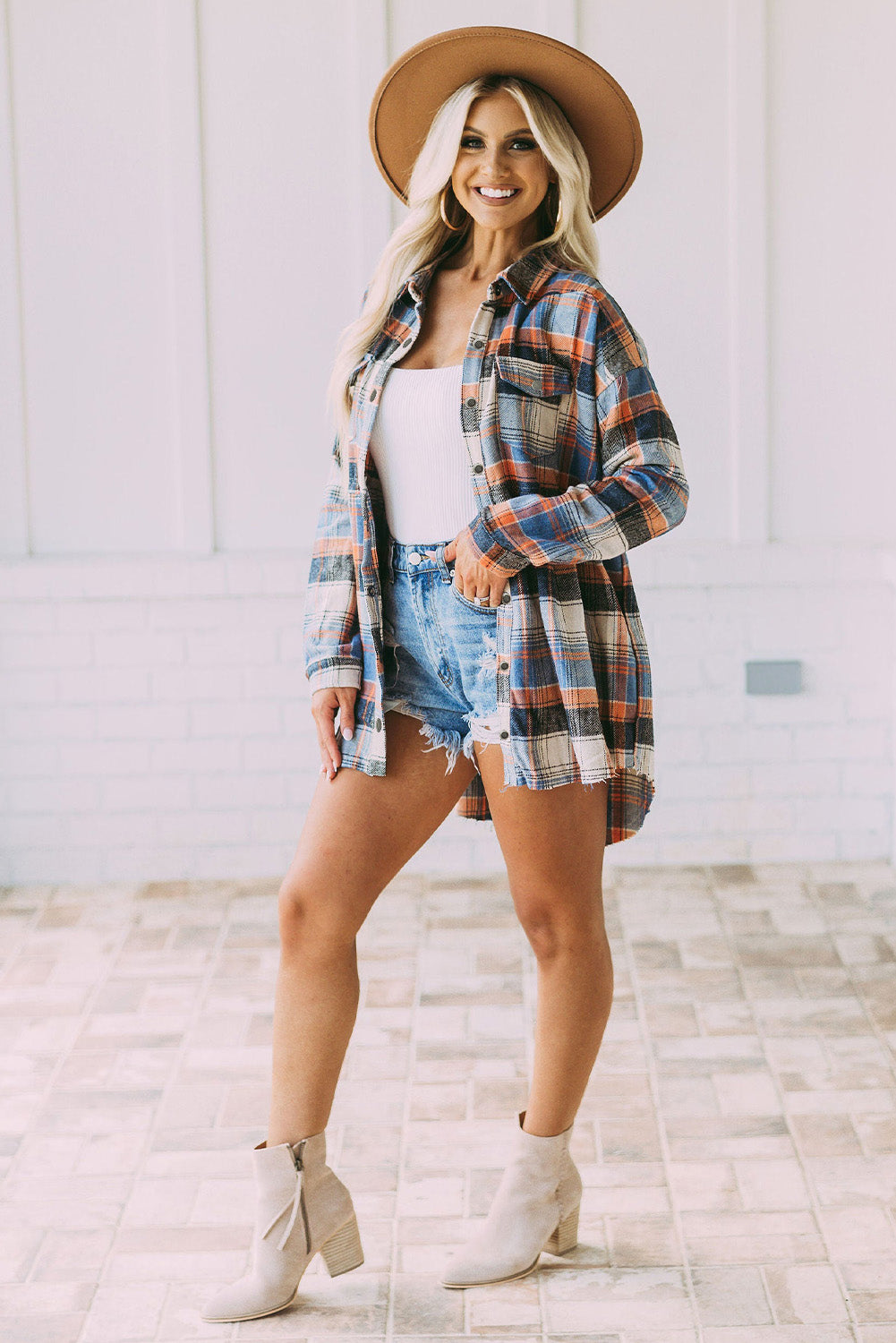 Plaid Button Down Ruffled Shirt Jacket