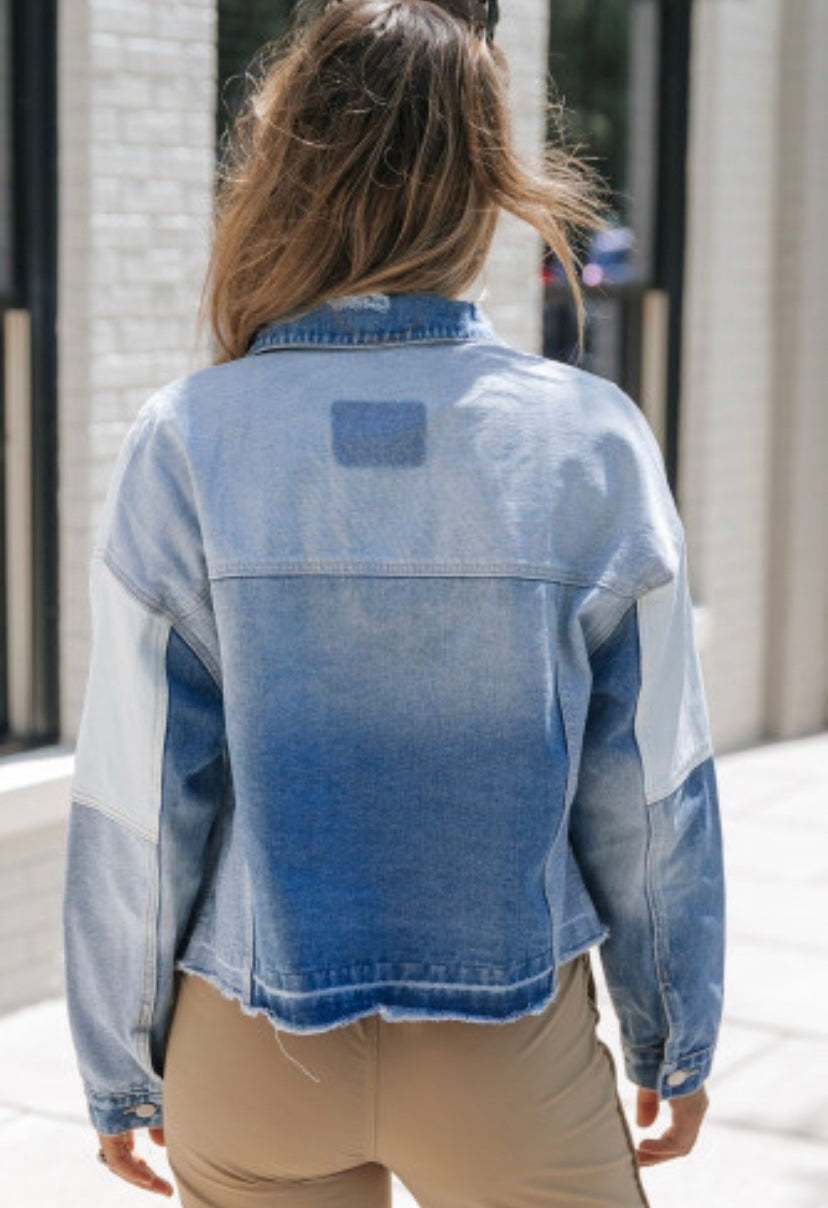 Patchwork Frayed Denim Jacket